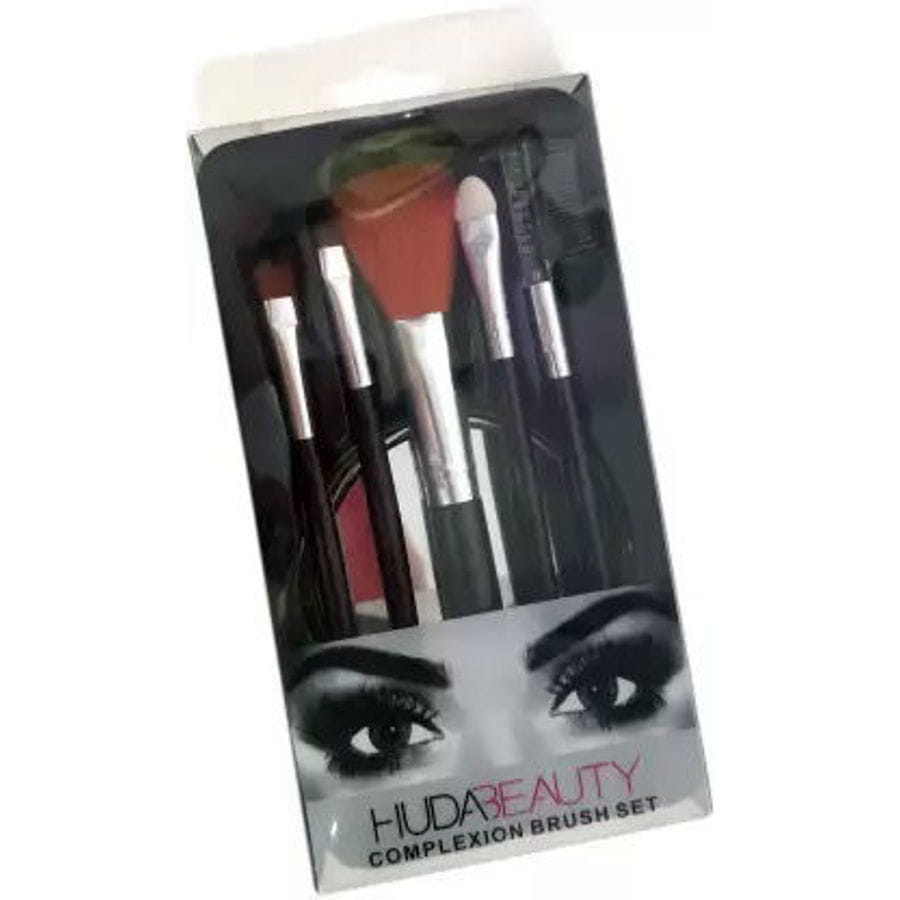 Huda Beauty Complexion 5 Brushes Set with Round Handy Mirror